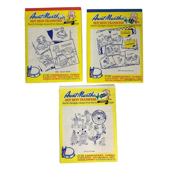 Aunt Martha Hot Iron Transfers Embroidery Cottage Core Lot 3 Patterns Vintage - Picture 1 of 2